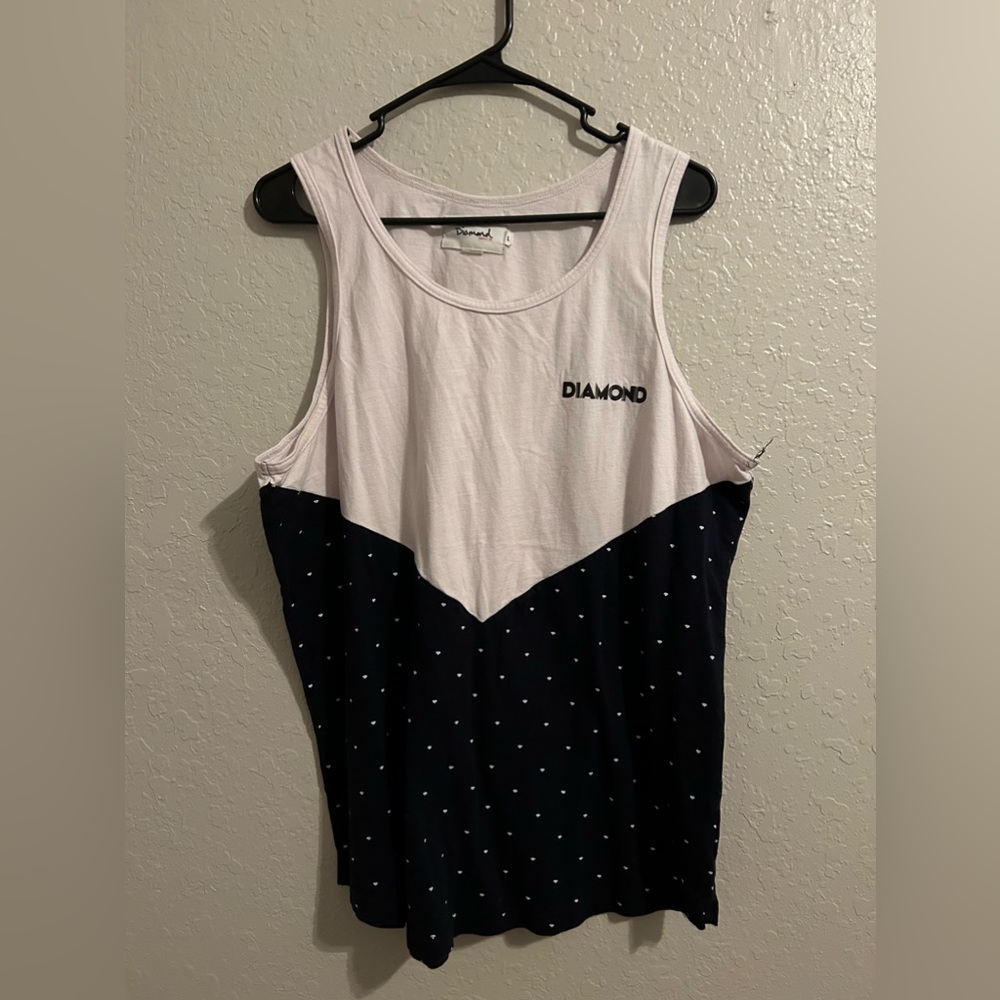 Diamond supply co white and navy blue chevron Diamond print tank top